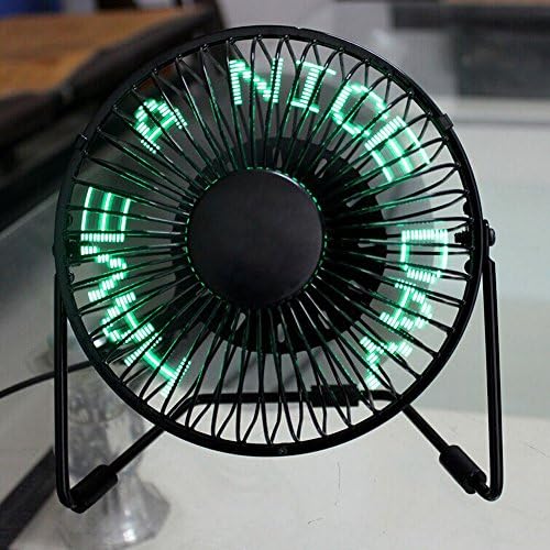 Ruishengda Metal Desktop USB Programmable Fan with Single Color Multi-Language Messages Circular Display, 6 Inch, Black