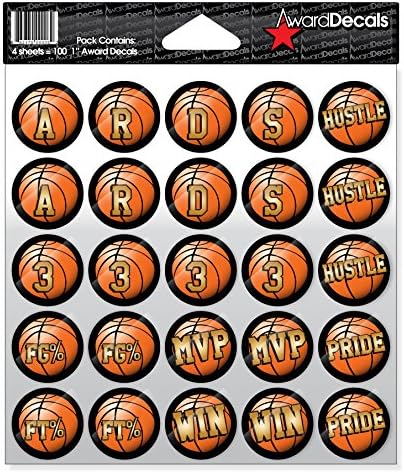 Award Decals Basketball Award Decals (Multi Basketballs) (100 Stickers)