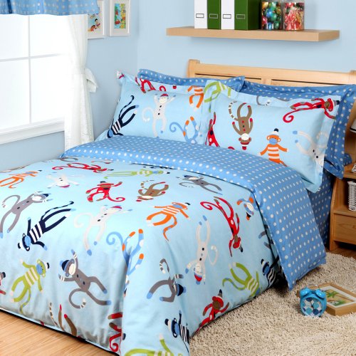 >>>Sale Cartoon Monkey Duvet Cover Set Sky blue Boys Bedding Kids