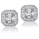 Sterling Silver Earrings Asscher Cut Cubic Zirconia Stud Earrings - Ideal Gift For Mother, For Her, Birthday, Anniversary, Bridal, Wedding, Engagement
