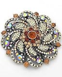 BIG Aurora Borealis and Topaz Crystal Flower Brooch Pin