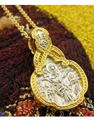 Sterling Silver 925 Gold Plate Saint St Sophia & Daughters Russian Icon Medal Chain Necklace !!