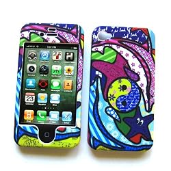 Apple iPhone 4 & 4S Rubberized Snap-On Protector Hard Case Image Cover "Dolphin Beach" Design