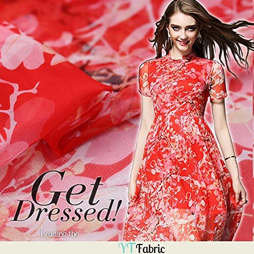 Floral Printed Red Silk Chiffon Fabric By The Yard, Arts, Crafts &amp; Sewing Silk Fabric for Clothing, 53" Width