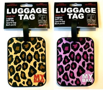 Luggage Tag Set of 2 Leopard Print Bag ID Tags Pink Leopard Skin Print and Original Leopard Skin Print