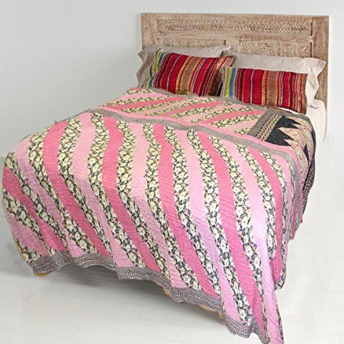 KraftDirect Kantha Throw, Kantha Quilts, Kantha Quilt, Vintage Kantha Quilt SUPERIOR QUALITY, Decorative Throws For Sofa, Quilted Throws For Sofa, Sofa Throw Cover (Red, Yellow)