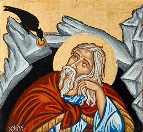 Prophet Elijah hand painted byzantine icon on wood of Holy Elias art of Greece