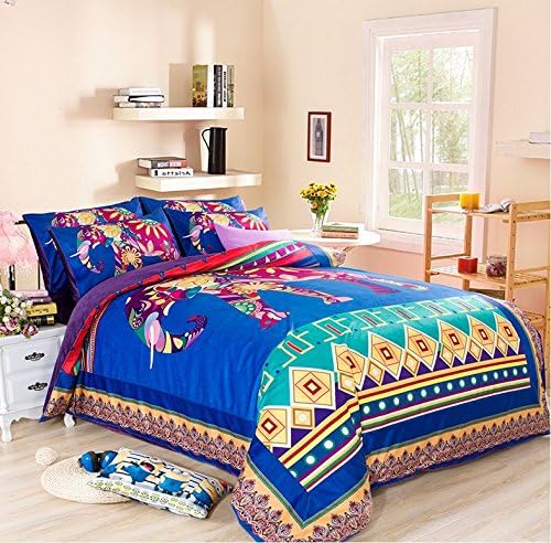 Zacard Bohemia Elephant Pattern Bedding Set Boho Bedding Children's Duvet Cover Set Flannel Bedding Twin Full Queen (Flat Sheet, Twin)