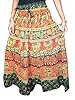 Boho Maxi Skirt Green Block Printed Cotton Peasant Skirts for Women