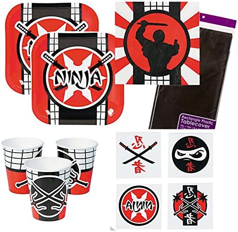 Ninja Warrior Party Supplies 16 guests - cake plates, napkins, cups, tablecover, tattoos