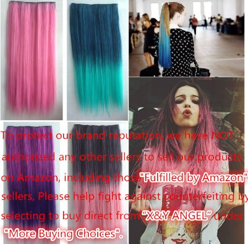 X&Y ANGEL Two Tone One Piece Straight Synthetic Thick Hair Extension Clip-on Hairpieces