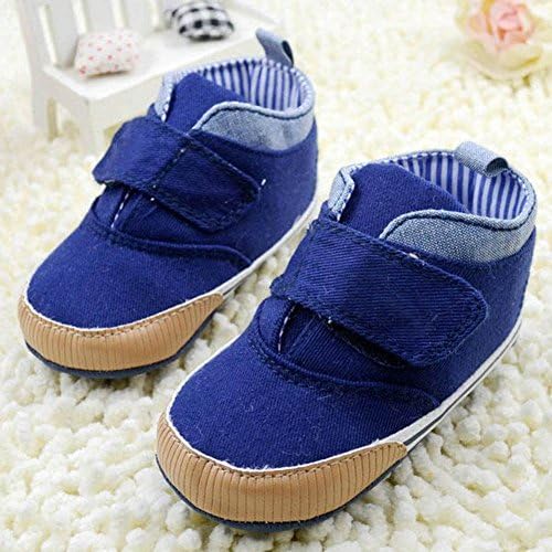 Weixinbuy Baby Boy's Canvas Soft Sole Velcro Sneaker High Shoe Deep Blue S