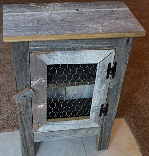 Barnwood Cabinet with Chicken Wire Front Door. Measures 18" X 9" X 29". Color of Barn Wood May Vary According to Availability.