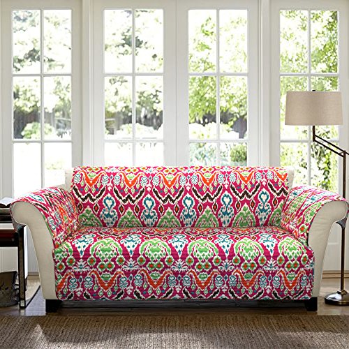 Lush Decor Jaipur Ikat Slipcover/Furniture Protector for Sofa, Fuchsia