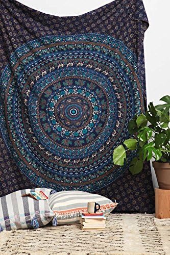 Large Hippie Tapestry, Hippy Mandala Bohemian Tapestries, Indian Dorm Decor, Psychedelic Tapestry Wall Hanging Ethnic Decorative (90x90 inches) (Multi Color)