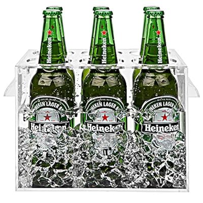Clear Acrylic Beer & Soda Bottle & Can Cooler with Magnetic Lid / Party Tabletop Cold Pan Beverage Chiller Serving Tray