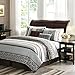 Madison Park Quilt Set Luxurious Jacquard Stripes Design - All Season, Coverlet Bedspread Lightweight Bedding Layer, Shams, Decorative Pillow, Full/Queen(90