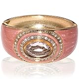Cuff Bangle Hinged Bracelet-Pink with Clear CZ Stone Accent