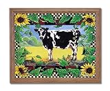 Country Cow Sunflower Folk Home Decor Wall Picture Oak Framed Art Print
