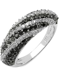 1.26 Carat Genuine Black Diamond and White Diamond Sterling Silver Ring
