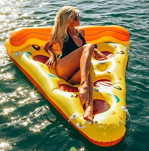 Inflatable Pizza Pool Float Large Outdoor Water Swimming Pool Floatie Lounge Tube Raft Toy Giant Slice of Pizza Swimming Pool Raft for Adults &amp; Kids
