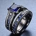 JunXin® Two Pieces Black Gold Bridal Wedding Set Princess Cut Sapphire Blue Main Stone Size5/6/7/8/9/10/11(7)