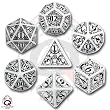 Q-Workshop Polyhedral 7-Die Set: Carved Steampunk Dice Set (White and Black)