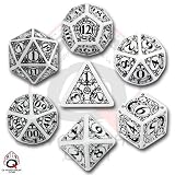 Q-Workshop Polyhedral 7-Die Set: Carved Steampunk Dice Set (White and Black)