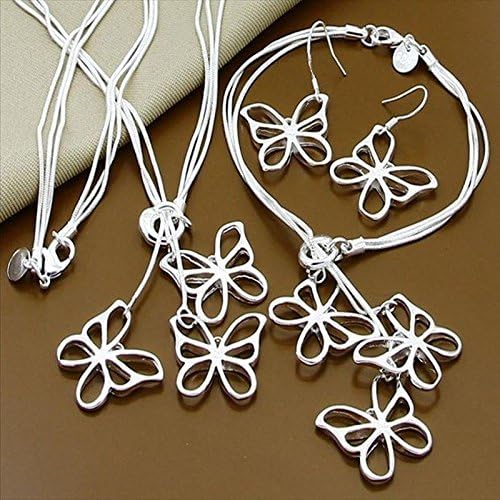 UR925 Leisure Fashion 925 Silver Plated Jewelry Set of 3 Earings Eardrop Bracele Necklace Butterfly, T015