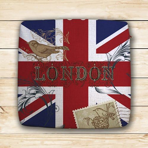 Usaying Vintage London &amp; Union Jack Memory Foam Cotton Linen Seat Cushion Chair Pad Square 16",one side