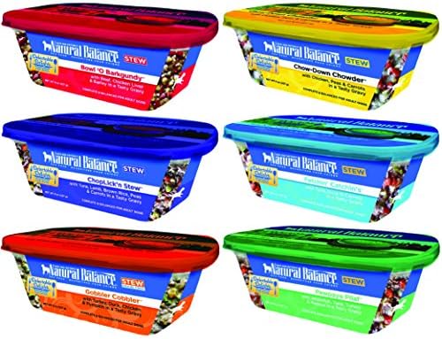 Natural Balance 8-Oz Stew Tubs Grain-Free Wet Dog Food, Case of 6 with 6 Flavors - Bowl' O Barkgundy, Chow-Down Chowder, ChopLick'n Stew, Fetchin' Catchin's, Gobbler Cobbler, and Pawpaya Pilaf