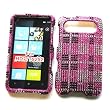 HTC HD7 (T-Mobile) Snap-on Protector Hard Case Rhinestone Cover "Pink Plaid" Design