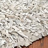 Safavieh Leather Shag Collection Metro Handmade Leather Area Runner Rug, Grey and White