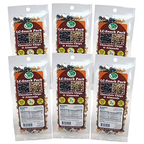 Dark Chocolate Chip & Almond Snack Pack (6 Pack) - LC Foods - Low Carb - All Natural - Paleo - Gluten Free - No Sugar - Diabetic Friendly - 1.9 oz Each
