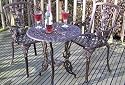 4pc Cast Aluminium Garden Furniture Bistro Set Antique Bronze Round 60cm table, 2 Carver Armchairs and Matching Parasol Base