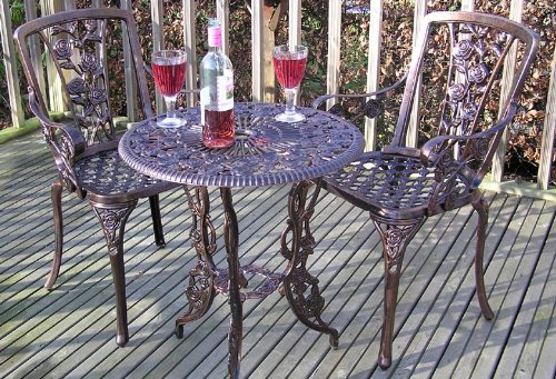 4pc Cast Aluminium Garden Furniture Bistro Set Antique Bronze Round 60cm table, 2 Carver Armchairs and Matching Parasol Base top Bistro sets 4pc Cast Aluminium Garden Furniture Bistro Set Antique Bronze Round 60cm table, 2 Carver Armchairs and Matching Parasol Base picture