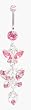 Stainless Steel Belly Ring with Pink Crystals - Dangling Butterflies
