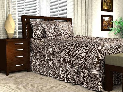 zebra print bedding:Brown/Cream Zebra Print Satin Flat Sheet, Full Images