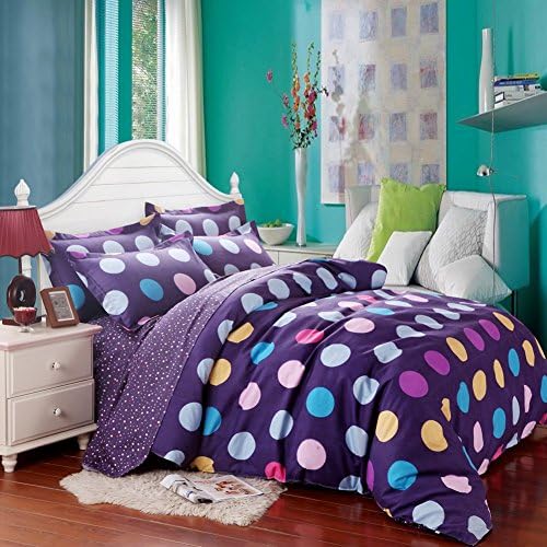 16goodmall Dot Allure Purple Polka Dot 4 piece Bedding Comforter Twin, Full or Queen Size