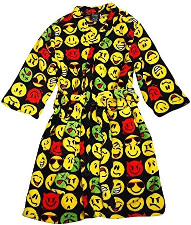 Fun Kidz - Big Boys Long Sleeve Plush Smileys Robe, Yellow, Black 36458-14/16