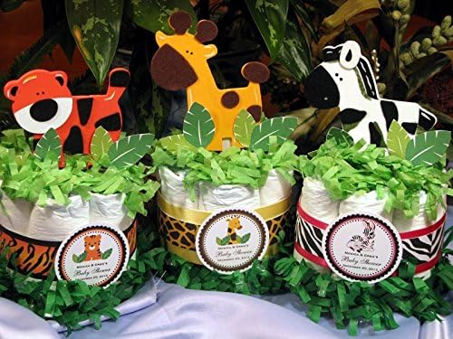 Wild Jungle Safari Mini Diaper Cakes - Handmade By LMK Gifts - Gift For Boy or Girl - Makes a Great Baby Shower Centerpiece