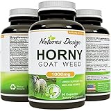 Natural Horny Goat Weed Extract For Men & Women - Herbal Complex Blend Supplement - Ginseng, 100% Maca Root and Tongkat Ali Powder - 60 1000mg Potent Capsules - Energy, Stamina, Performance and Desire - USA Made by Natures Design