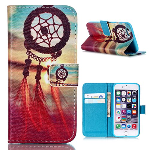 iPhone 6s Plus Case, MaxMall Colorful Cloud Feather Dream Catcher Pattern Premium PU Leather Wallet Flip Protective Skin Case with Magnetic Closure for Apple iPhone 6 Plus (2014), 6s Plus (2015)