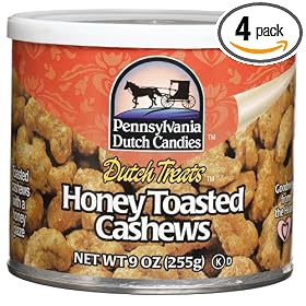 Pennsylvania Dutch Candies Honey Toasted Cashews, 9-Ounces Tins (Pack of 4) by Pennsylvania Dutch Candies