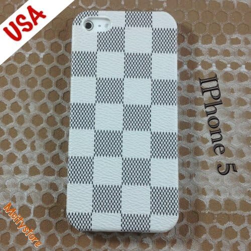 USA Iphone 5 Case Luxury Designer Grid Pattern Cover for Apple Iphone 5 - Grid White