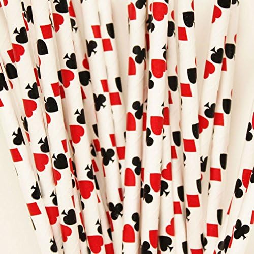 25 Red Casino Playing Cards Vegas Paper Drinking Straws