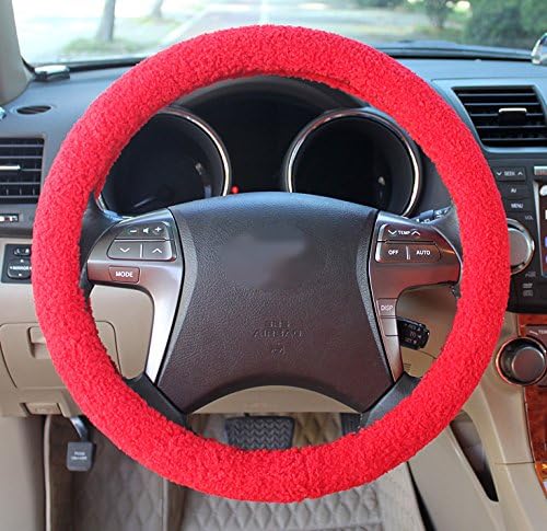 Houyue Soft Plush Wool Imitation Steering Wheel Cover Faux Fur Warm for Winter, Fit Outer Diameter 14.5-15 Inches Steering Wheels (Red)