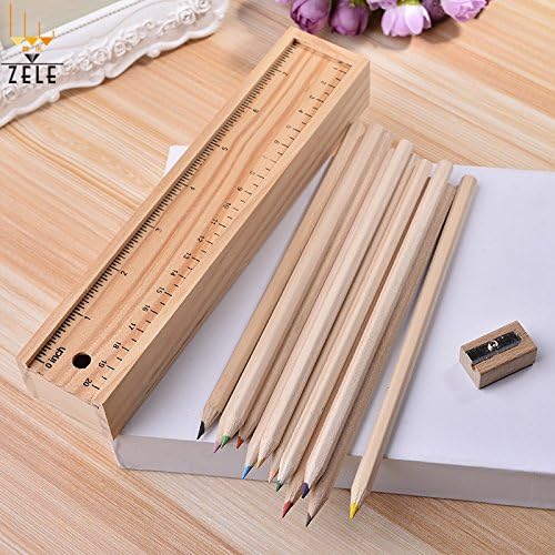 12 Color Pencil/Crayon in Wooden Storage Activity Box