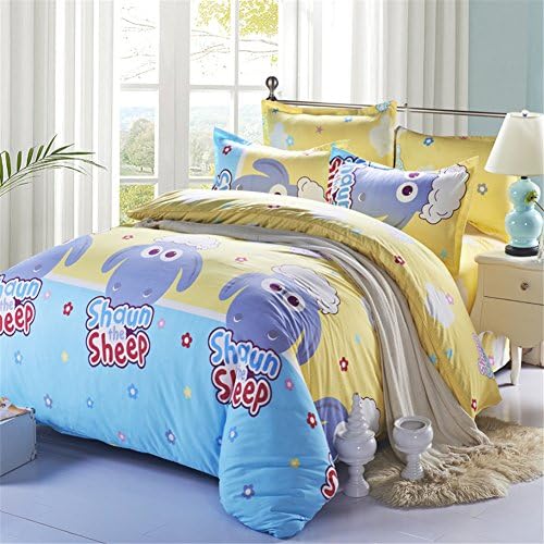 Kids Shaun the Sheep 1500 Thread Count Microfiber 4 Pieces Bedding Sheet Sets Blue Twin