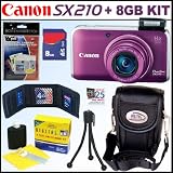 Canon PowerShot SX210IS 14.1 MP Digital Camera (Purple) + 8GB Accessory Kit